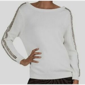 Ba&sh Delhia White Cashmere Wool Boat Neck Sweater